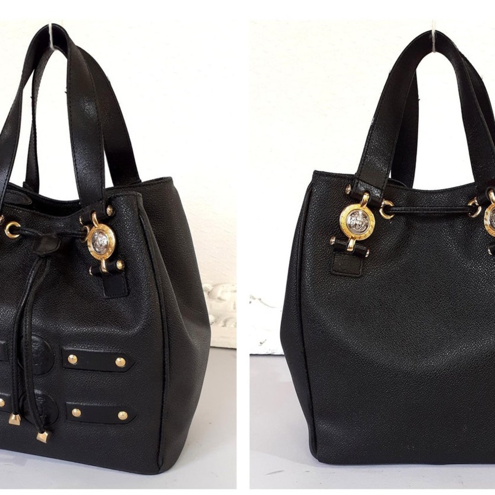 Versace Vintage Early 1990’s Black Tote with Medusa  Details